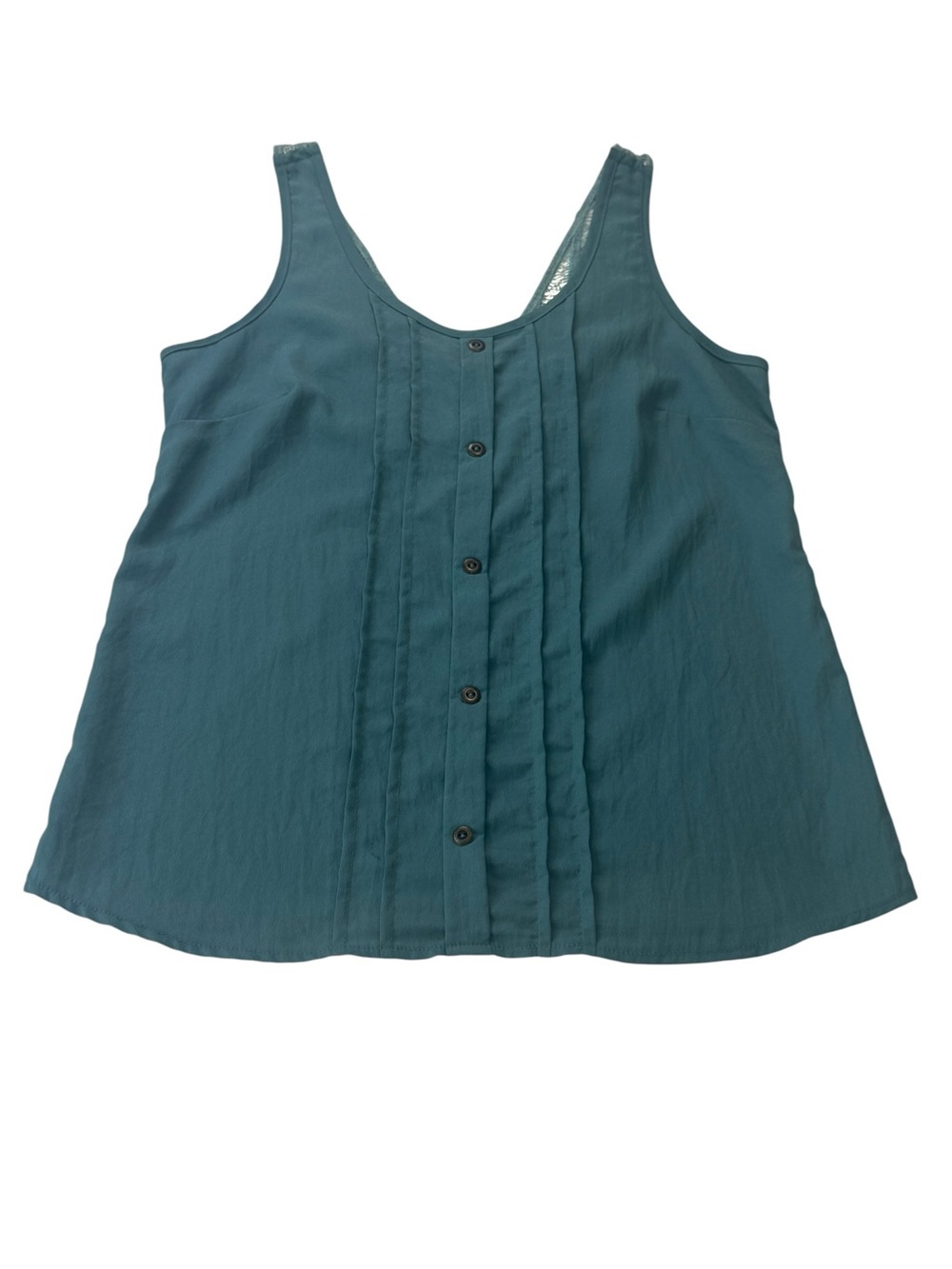 Lush Teal Faux Button-Front Tank Top Crochet Back Size Small Womens